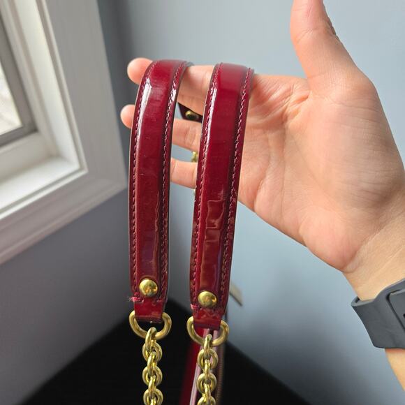 Coach Poppy Embossed Crimson Patent Leather Chain Strap Slim Tote Shoulder Bag - Picture 10 of 10